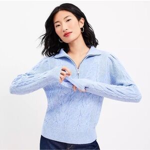 LOFT Womens Cozy Cable Half Zip Light Blue Long Sleeve Sweater Size XXL